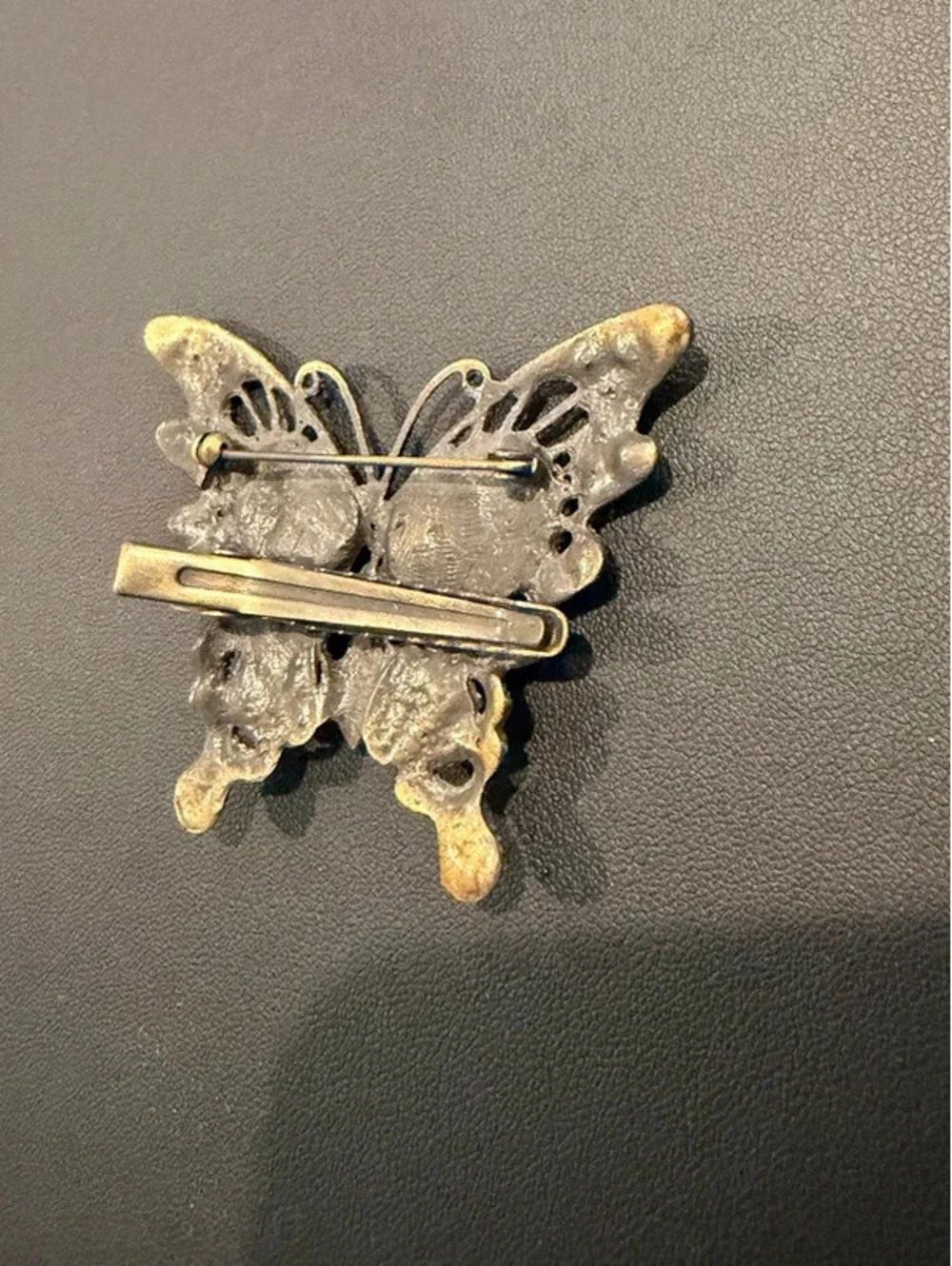 Green Rhinestone Butterfly Brooch Pin